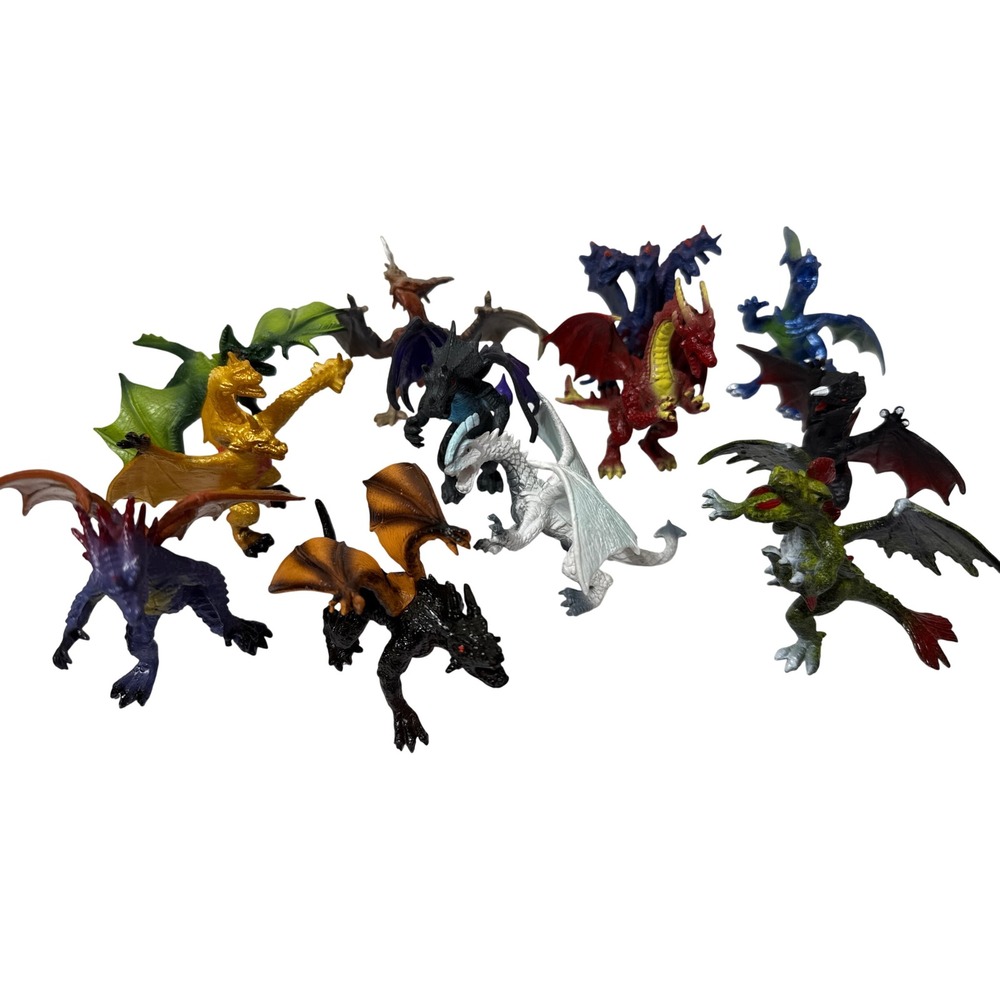 Assorted Dragon Action Figures Lot 12 pcs Mythical Creature Toy Set Multi-Color